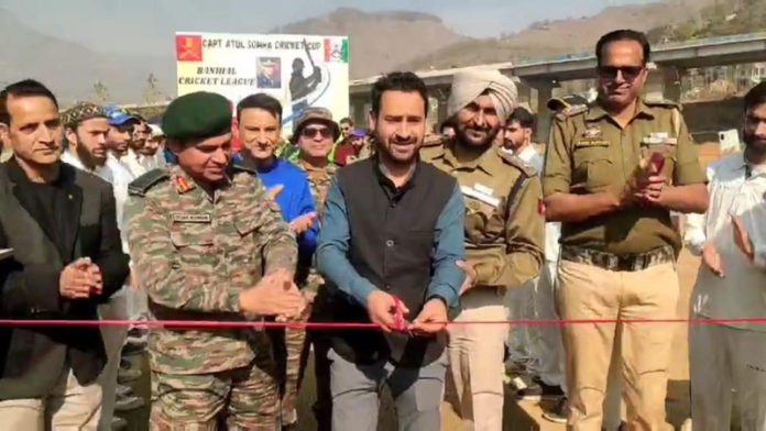 SDM Banihal Rizwan Asgar inaugurating cricket tournament at Banihal along with Army and police officers. — Excelsior/Parvez