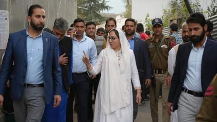 Dr Syed Darakhshan Andrabi during her visit to Doda District on Monday.