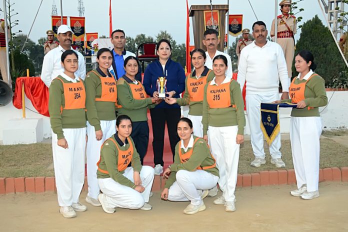 Winners of Inter-Wing Sports Tournament pose for a photograph at Police Training School Kathua.