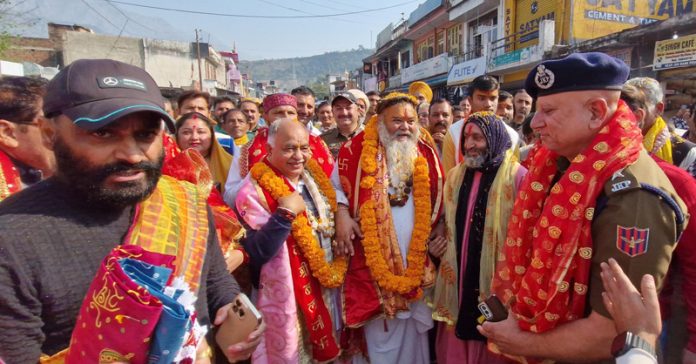 MLA Kuldeep Dubey and others participating in Kalash Yatra on Friday.