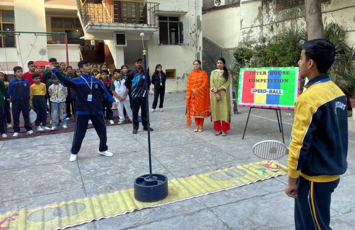 Students of Crescent Public School, Janipur participating in Speed Ball Championship at their School on Wednesday.