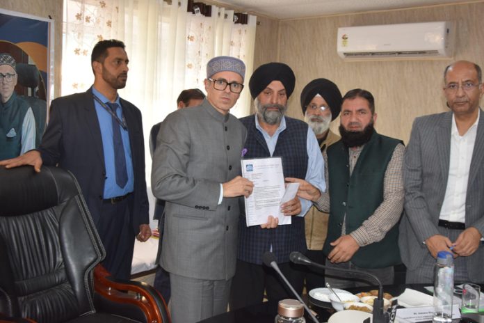 Delegation of Plus 2 Lecturers Forum submitting memorandum to Chief Minister Omar Abdullah.