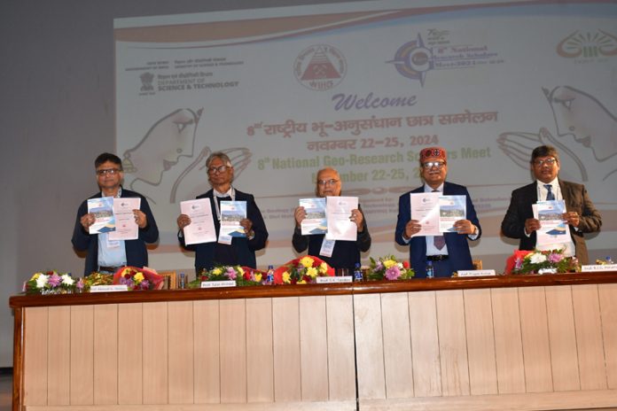 SMVDU VC and others releasing souvenir during inaugural of National Geo-Research Scholars Meet.