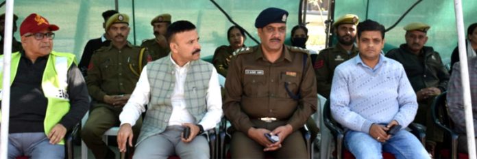 DC Rajouri, Abhishek Sharma watching a mock exercise in Rajouri on Tuesday.