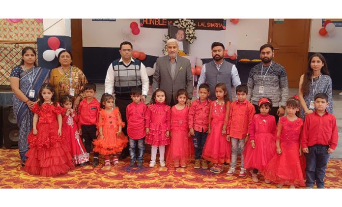 MLA Sham Lal Sharma along with others during Annual Day celebration of Bright Future Higher Secondary School in Jammu on Friday.