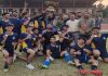 Players of MIET College team posing along with others after clinching Inter-Collegiate Football (Men's) title 2024-25.