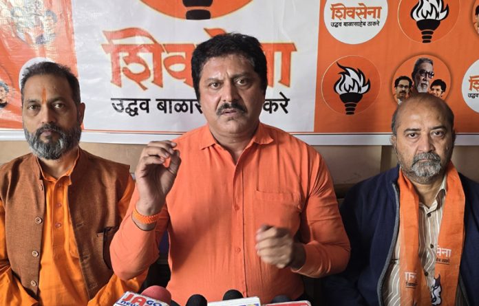 Shiv Sena leaders at a press conference in Jammu on Friday.