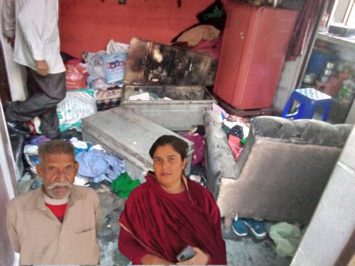 A view of the fire ravaged house of Balak Ram.