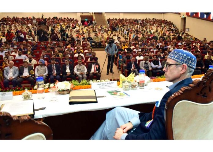 Chief Minister Omar Abdullah during inaugural session of National Agriculture Summit.