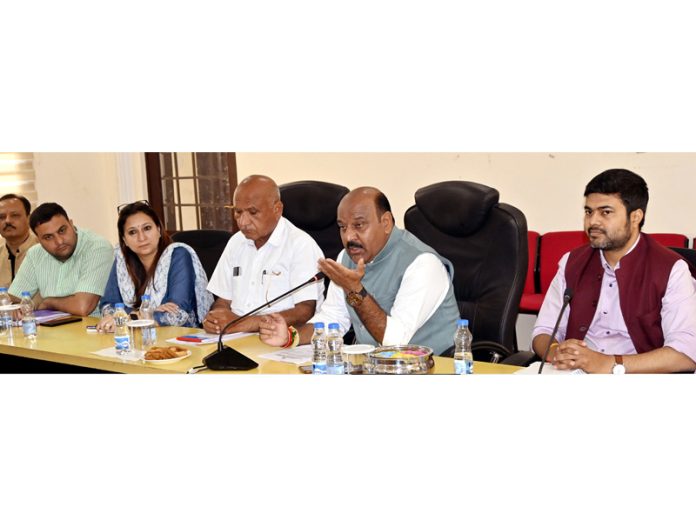 DyCM Surinder Kumar Choudhary chairing a meeting on Saturday.