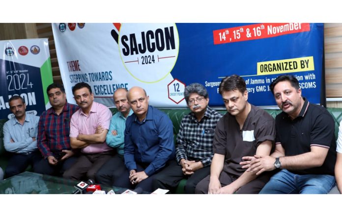 Principal GMC Jammu, Dr Ashutosh Gupta and HoD Surgery, Dr Ratnakar Sharma addressing media persons in Jammu on Tuesday. —Excelsior/Rakesh