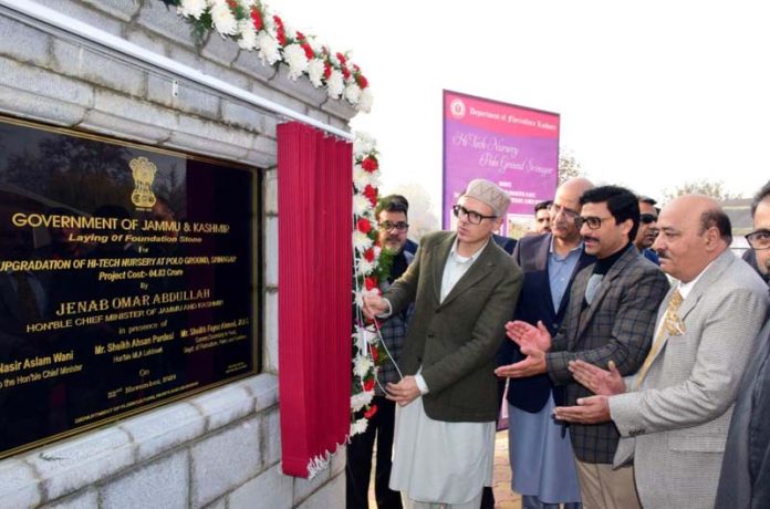 CM Omar Abdullah laying foundation of Chrysanthemum Garden in Srinagar.