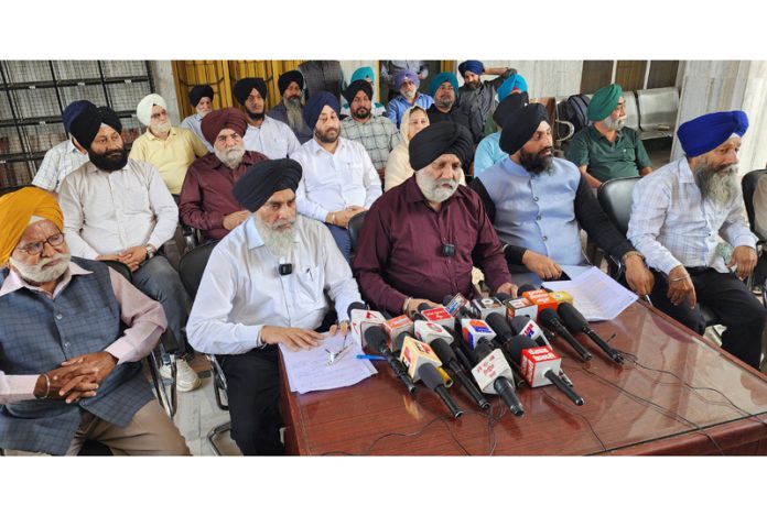 DGPC members addressing media persons in Jammu on Tuesday. —Excelsior Rakesh