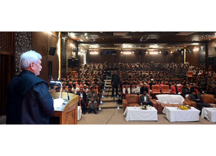 LG addressing a function in Srinagar on Saturday.