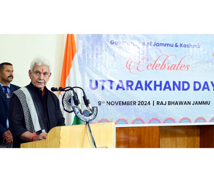 LG Manoj Sinha addressing during a function held in Jammu on Saturday.