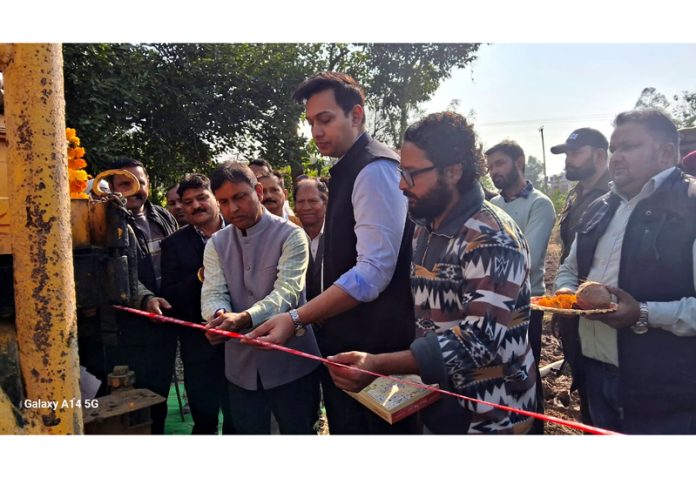 MLA Kathua, Bharat Bhushan and DC, Kathua, Dr Rakesh Minhas kick starting work on Drinking Water Project for Nagri Parole on Saturday.