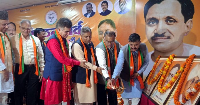 BJP leaders during a membership drive at Gadigarh on Wednesday.