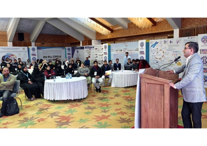 A dignitary addressing the participants during CSIR Healthcare Theme Conclave at SKICC Srinagar.