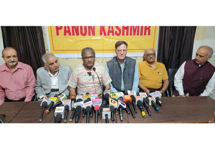 PK leaders at a press conference at Jammu on Monday -Excelsior / Rakesh