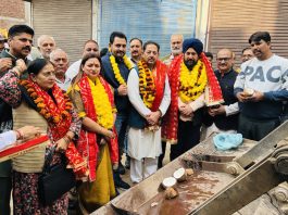 MLA Narinder Singh and others at the launch of development works in Gangyal.