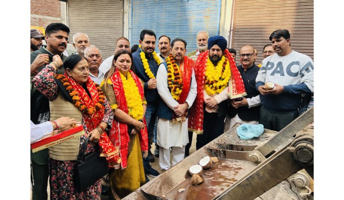 MLA Narinder Singh and others at the launch of development works in Gangyal.