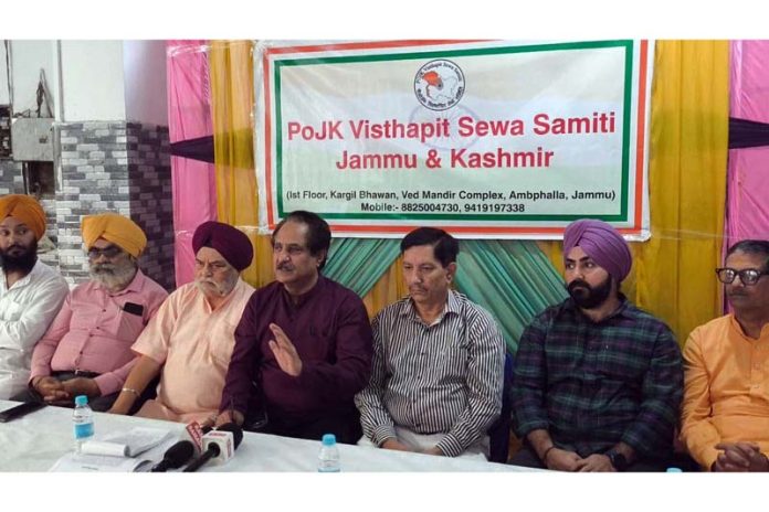 President of PoJK VSS, Dr Deepak Kapoor addressing a press conference at Jammu.