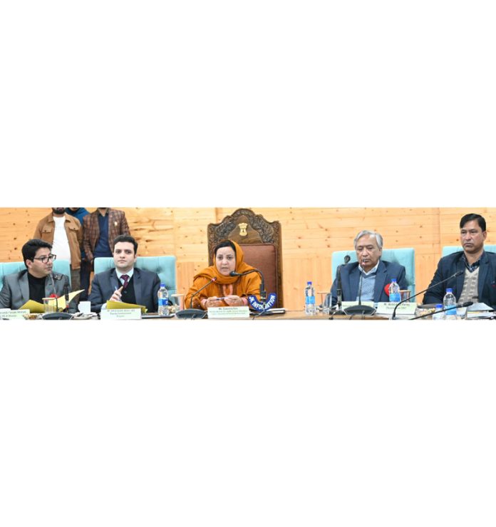 Minister Sakina Masood chairing a meeting at Mini Secretariat Kulgam.