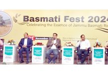 Comm Secy I&C, Vikramjit Singh alongwith VC, SKUAST(J) during Basmati Fest-2024 on Thursday.