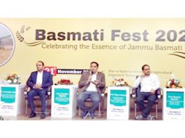 Comm Secy I&C, Vikramjit Singh alongwith VC, SKUAST(J) during Basmati Fest-2024 on Thursday.