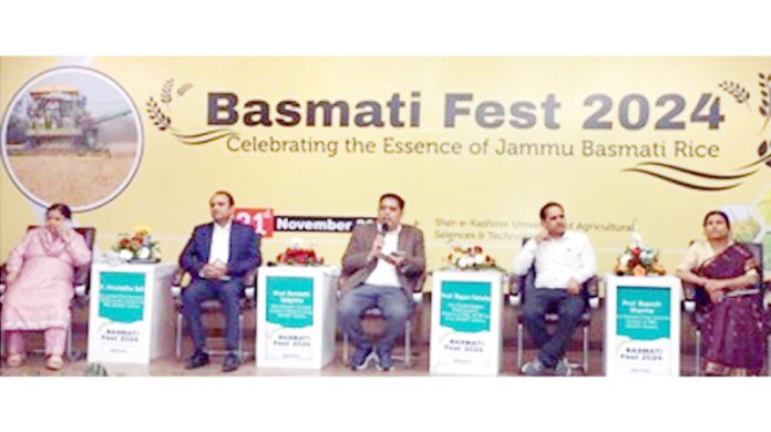 Comm Secy I&C, Vikramjit Singh alongwith VC, SKUAST(J) during Basmati Fest-2024 on Thursday.