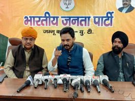 BJP leaders at a press conference in Jammu on Friday. -Excelsior/Rakesh