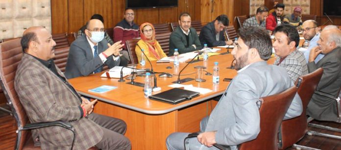 DyCM Surinder Kumar Choudhary chairing a meeting in Shopian on Tuesday.