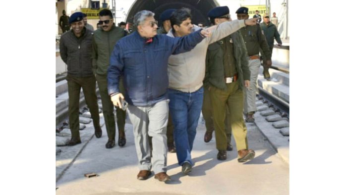 DM Reasi Vishesh Mahajan along with others during inspection of Railway infra on Thursday.