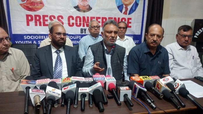 JKRCEA members addressing media persons in Jammu on Wednesday.