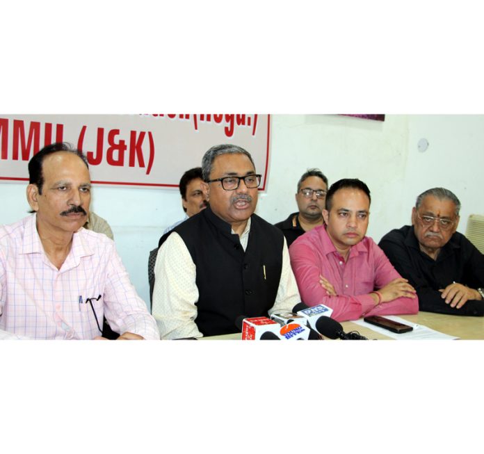 CTF leader Neeraj Anand addressing press conference in Jammu on Saturday. -Excelsior/Rakesh.