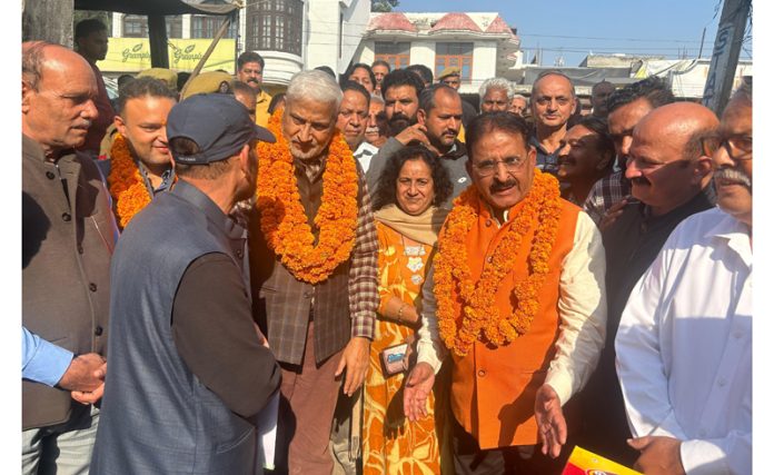 Sham Lal Sharma, MLA Jammu North inaugurating work of lanes and drains in Janipura on Thursday.