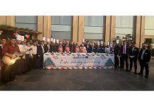 Chefs posing for a group photograph during a cake mixing ceremony at Radisson Blu Hotel on Thursday.