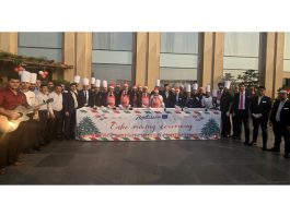 Chefs posing for a group photograph during a cake mixing ceremony at Radisson Blu Hotel on Thursday.