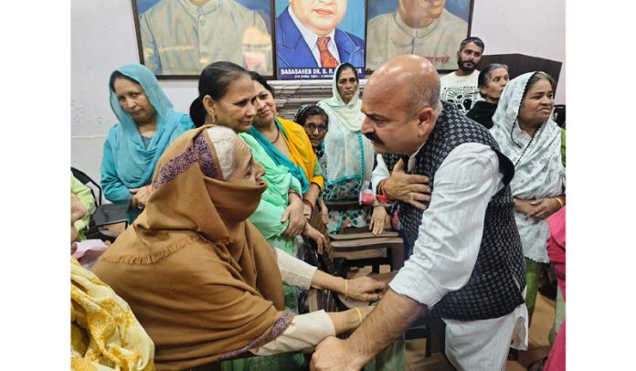 BJP MLA East, constituency, Yudhvir Sethi listening public grievances at Kacchi Chawni BJP Office on Thursday.