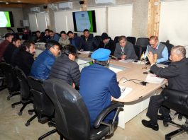 CEC/Chairman, Dr Mohd Jaffer Akhoon during their meeting with LG Ladakh BD Mishra in Leh on Saturday.