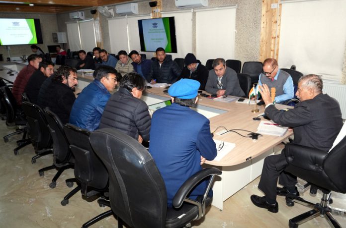 CEC/Chairman, Dr Mohd Jaffer Akhoon during their meeting with LG Ladakh BD Mishra in Leh on Saturday.