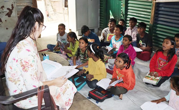 As nation celebrates Children's Day, these children of lesser God are attending a school run by the NGO in Maratha Basti of Jammu on Thursday. (UNI)