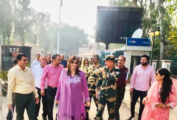 Jt Director Tourism, Sunaina Sharma along with others during her tour to Suchetgarh Border in Jammu.