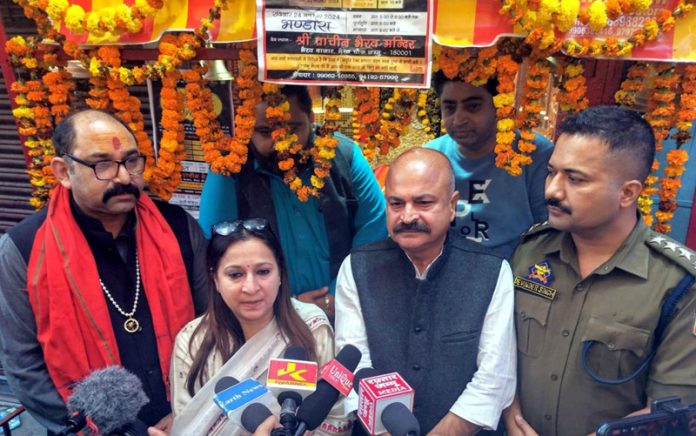 MLA East, Yudhvir Sethi talking to reporters at Jammu on Saturday.