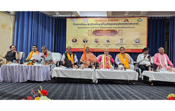 Swami Govindanand Saraswati sharing the stage with others during a function held in Jammu on Sunday.