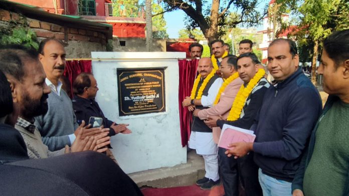 MLA Jammu East, Yudhvir Sethi laying foundation stone of upgradation of Christian Graveyard in Ward 7 on Thursday.