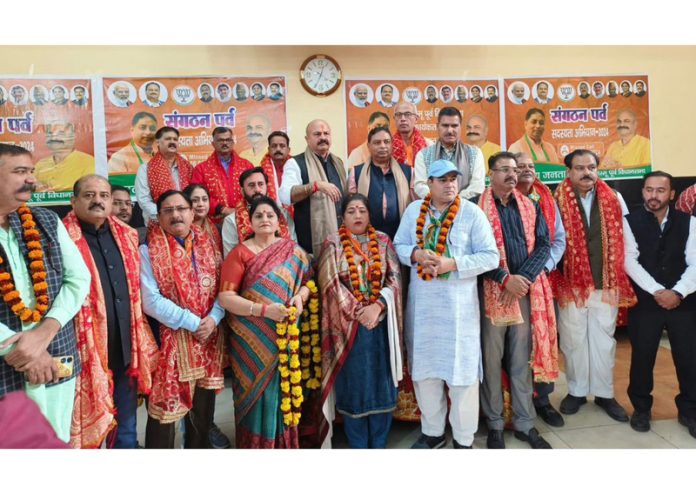 BJP leaders at a party function in Jammu on Sunday.