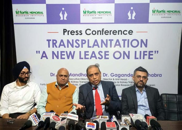 Experts from Fortis Gurugram sharing insights on kidney diseases while addressing a press conference at Jammu. -Excelsior/Rakesh