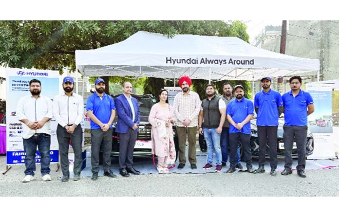 Ranjeet Kaur, Branch Head of JK Bank inaugurating ‘Hyundai Always Around’ Camp at Channi Himmat on Sunday.