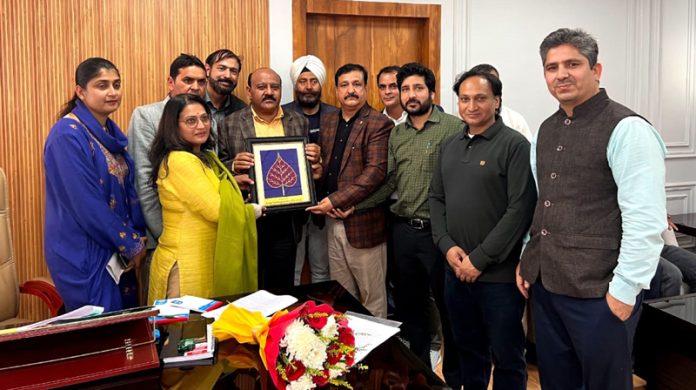 Delegation of College Teachers meeting with DyCM Surinder Choudhary at Jammu on Tuesday.